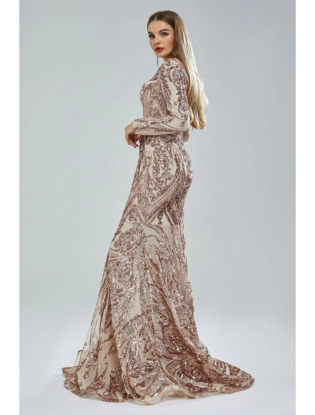Meerjungfrau/Trompete Abendkleid Sparkle &amp; Shine Kleid Karneval Formell Hofschleppe Langarm V-Ausschnitt Afroamerikaner Spitze mit Pailletten