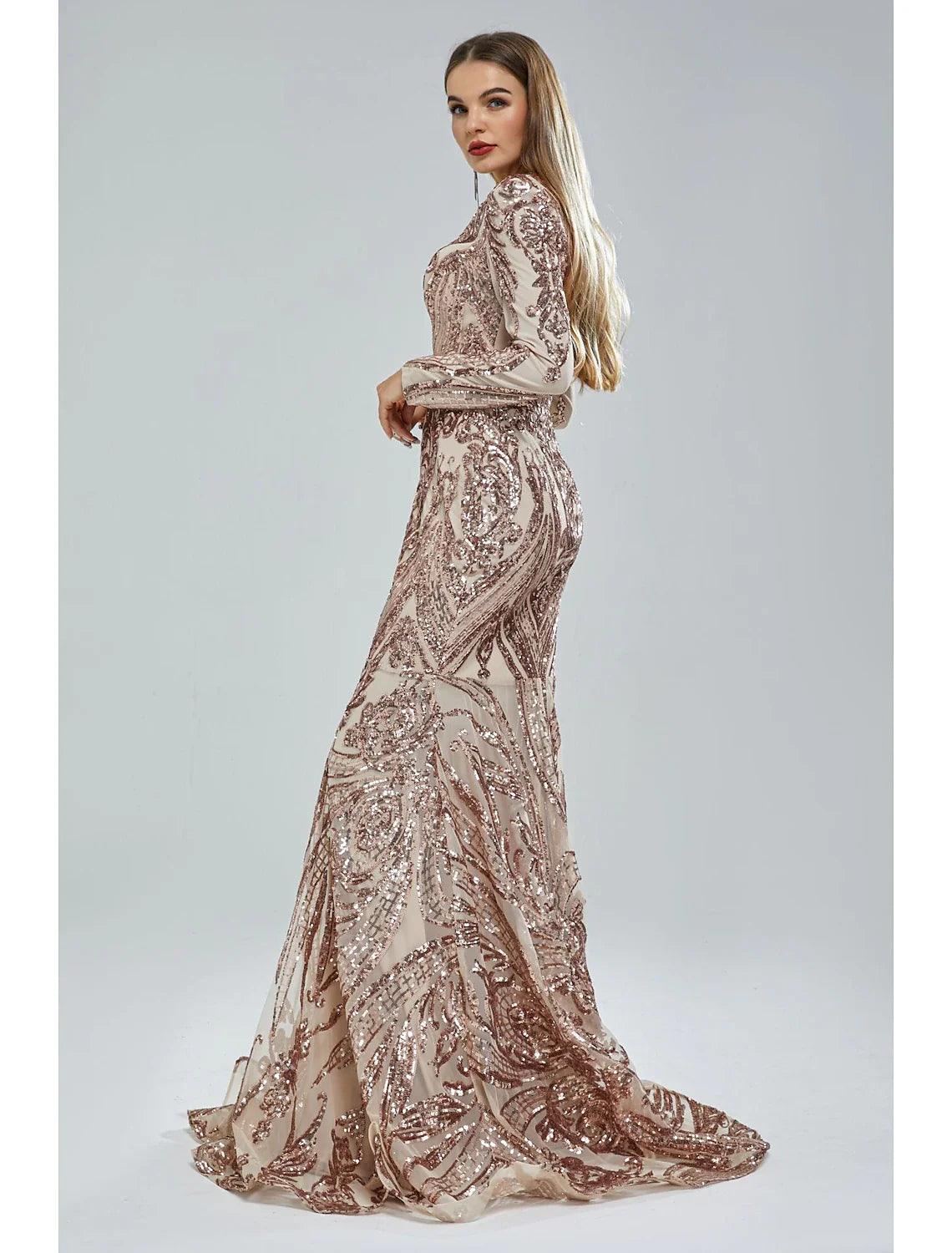 Meerjungfrau/Trompete Abendkleid Sparkle &amp; Shine Kleid Karneval Formell Hofschleppe Langarm V-Ausschnitt Afroamerikaner Spitze mit Pailletten