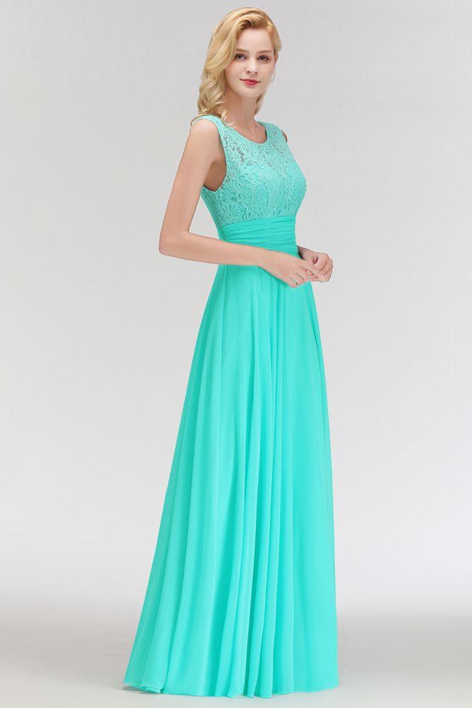 Crew Neck Lace Top Sleeveless Chiffon Bridesmaid Dress Aline Formal Dress
