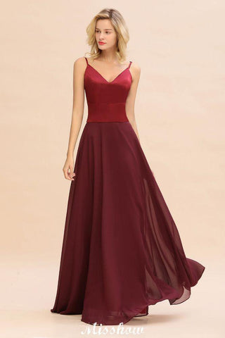 Kreuz rückenfreies bodenlanges Satin Abendkleid Burgund Brautjungfernkleid