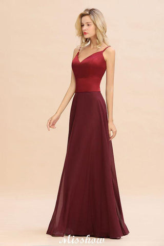Kreuz rückenfreies bodenlanges Satin Abendkleid Burgund Brautjungfernkleid