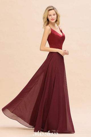 Kreuz rückenfreies bodenlanges Satin Abendkleid Burgund Brautjungfernkleid