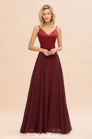 Kreuz rückenfreies bodenlanges Satin Abendkleid Burgund Brautjungfernkleid