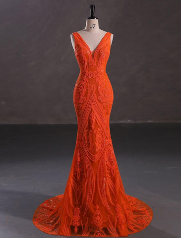 Meerjungfrau/Trompete Abendkleid Sparkle &amp; Shine Kleid Verlobungsfeier Abend Hofschleppe Ärmellos V-Ausschnitt Pailletten mit Pailletten