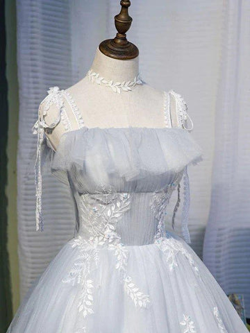 NumberSea - Cute Grey Tulle Straps Short Homecoming Dress Grey Party Dress, Tulle Bridesmaid Dresses