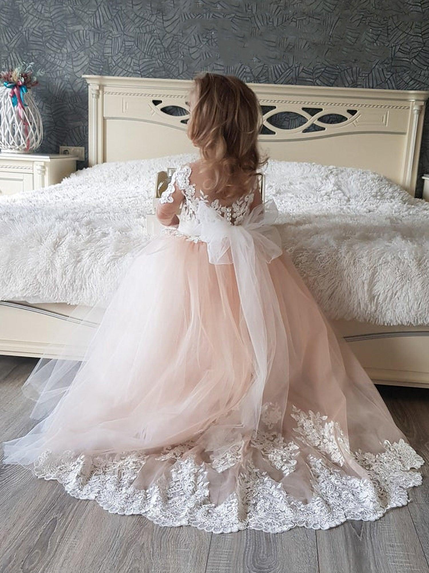 Cute Long Princess Boho Flower Girl Dresses with Sleeves Cute Long Princess Boho Flower Girl Dresses with Sleeves