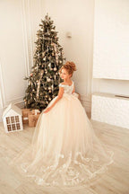 Lindo vestido largo de princesa con encaje de tul para niña de las flores