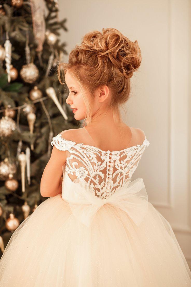 Lindo vestido largo de princesa con encaje de tul para niña de las flores
