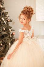 Lindo vestido largo de princesa con encaje de tul para niña de las flores