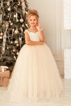 Lindo vestido largo de princesa con encaje de tul para niña de las flores