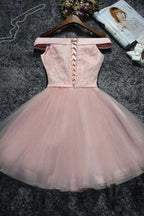 Niedliches kurzes rosa Spitzen-Tüllkleid für Abschlussball oder Homecoming