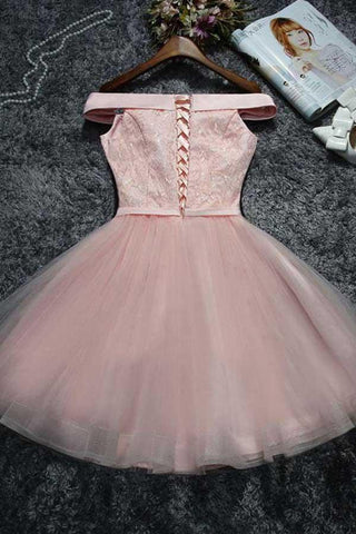 Cute Pink Lace Tulle Short Prom Dress Homecoming Dress