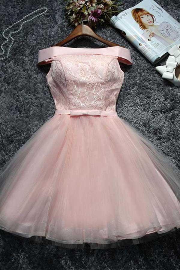 Niedliches kurzes rosa Spitzen-Tüllkleid für Abschlussball oder Homecoming