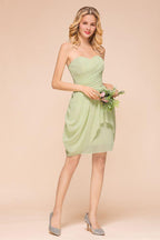 Cute Sleeveless slim Ruffle Chiffon Mini Bridesmaid Dress Wedding Guest Dress