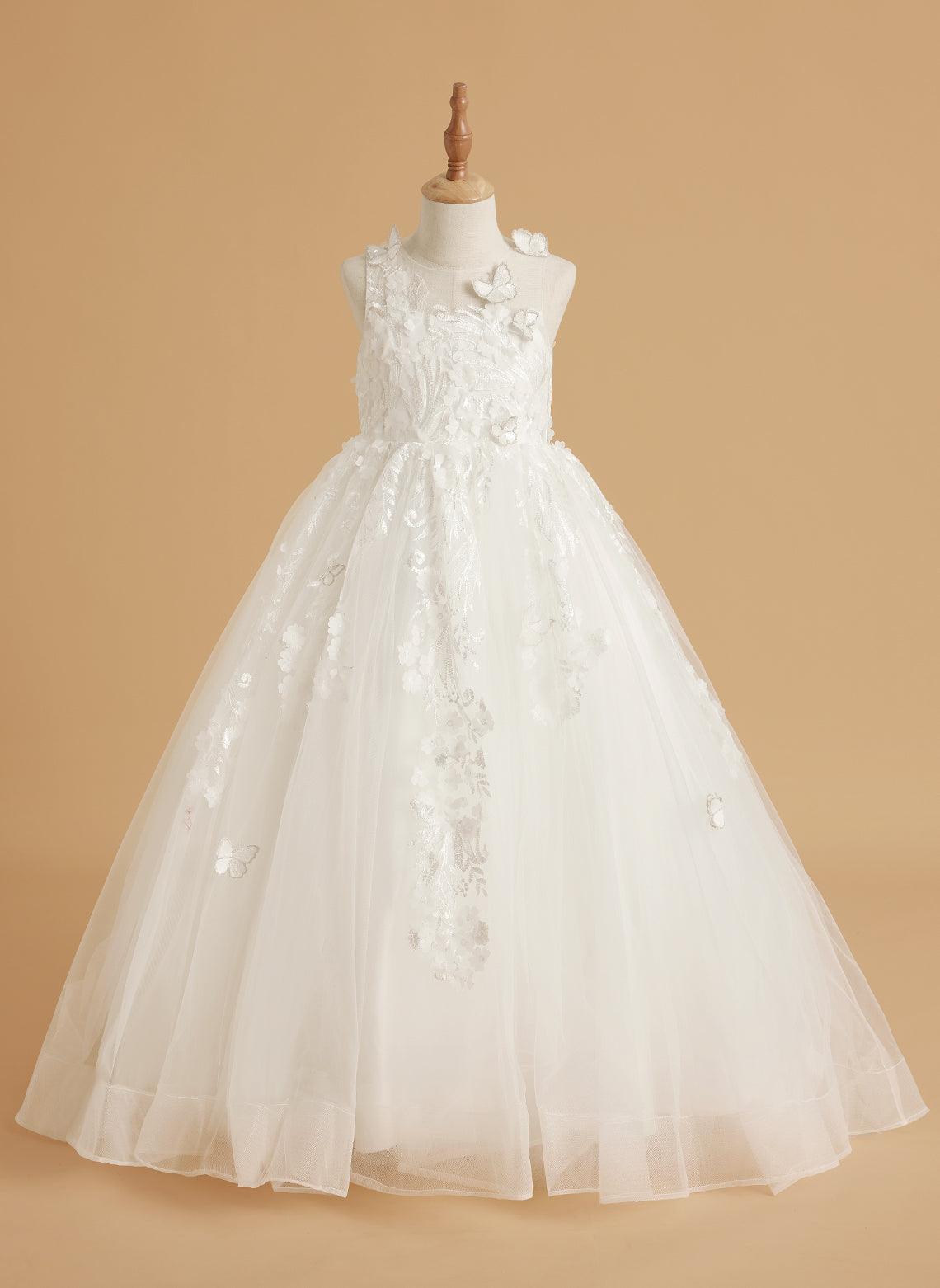 Vestido de princesa rosa para niña con apliques de encaje 
