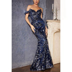 Schulterfreies, trägerloses, appliziertes Tüll-Meerjungfrauen-Abendkleid mit Blumenmuster, langem Abschlussballkleid
