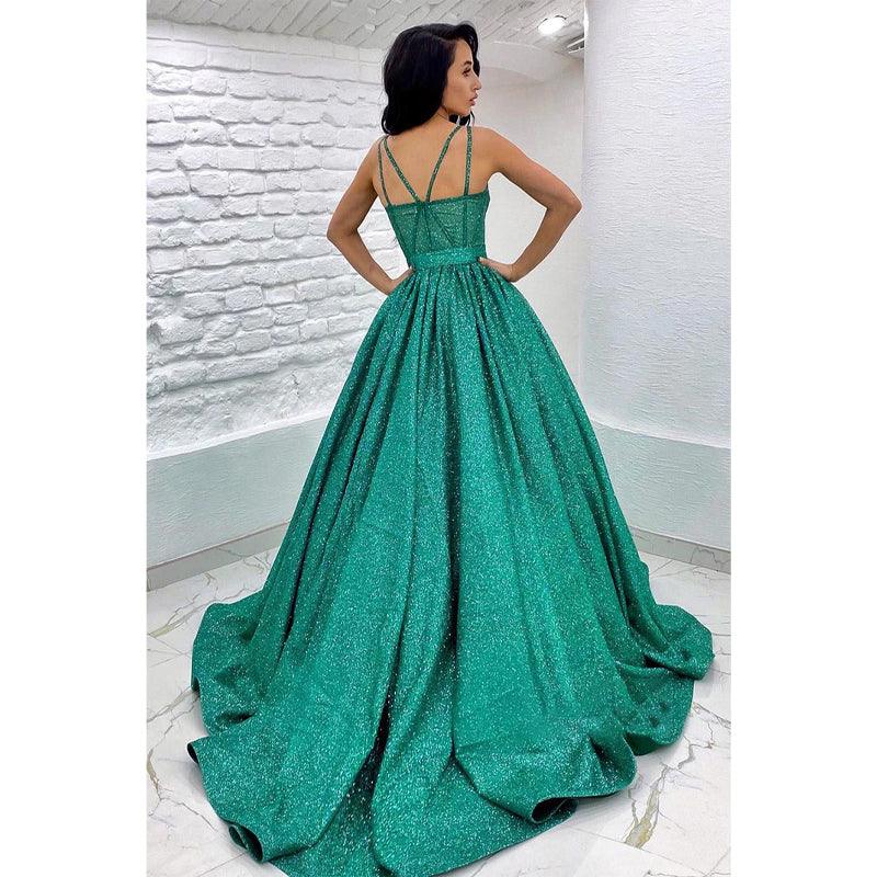 Vestido de fiesta brillante con tirantes finos y bolsillos para mujer 
