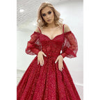 Vestido de fiesta brillante con mangas largas y tirantes finos para mujer 