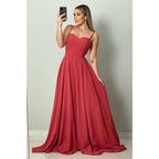 Spaghettiträger Herzausschnitt Langes Brautjungfernkleid Abendkleid 