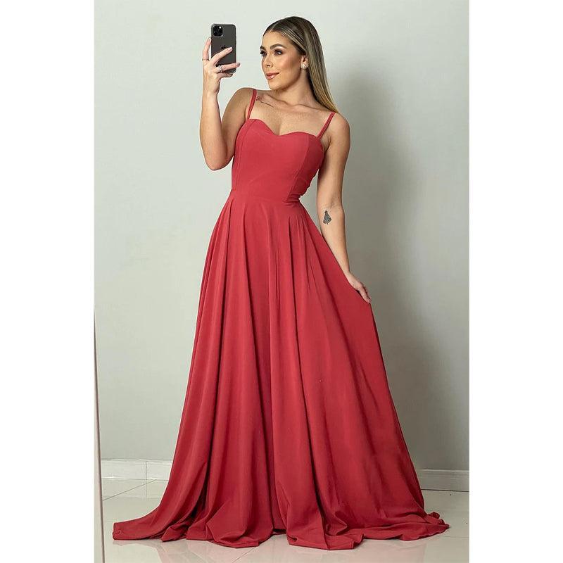 Spaghettiträger Herzausschnitt Langes Brautjungfernkleid Abendkleid 