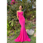 Vestido de fiesta sin mangas con cordones y tirantes de trompeta/sirena de satén