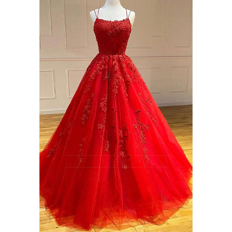 Vestido de fiesta largo de corte A con tirantes cruzados y apliques de tul azul cielo