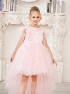 Vestido de princesa sin mangas de tul para niña de las flores con cuentas y lazo de plumas (010224704) 