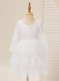 Vestido blanco de tul con encaje hasta la rodilla (2003227580) 