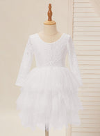Vestido blanco de tul con encaje hasta la rodilla (2003227580) 