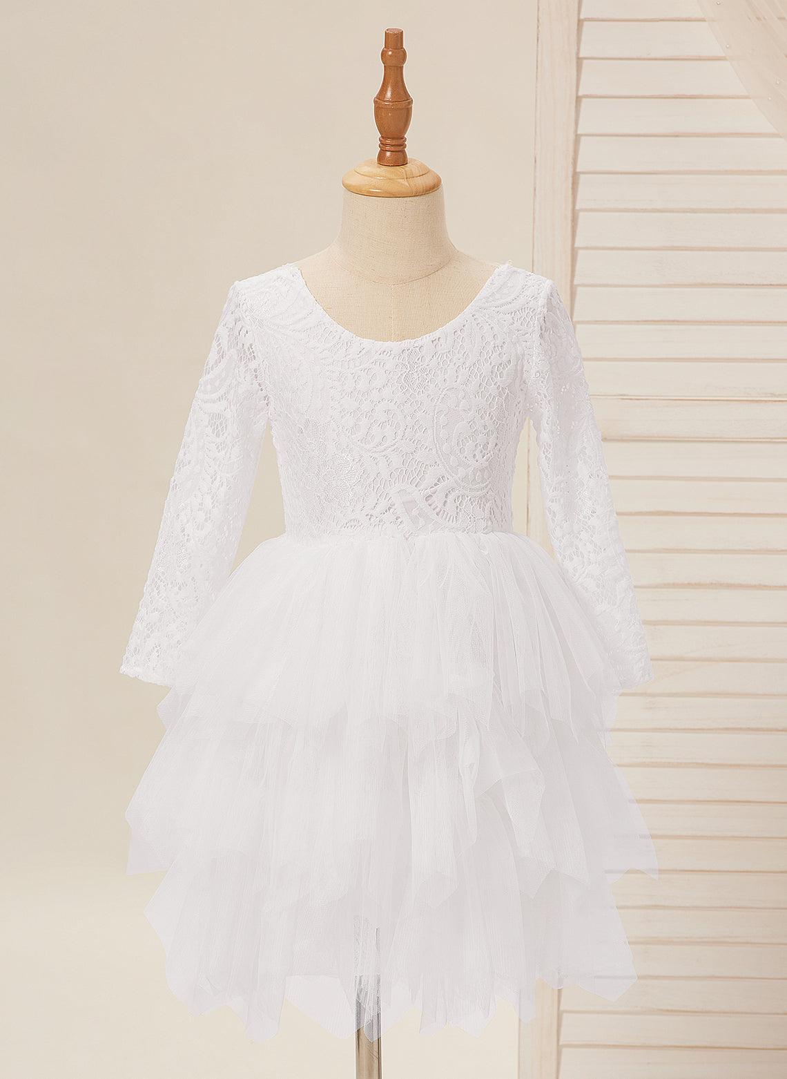 Vestido blanco de tul con encaje hasta la rodilla (2003227580) 