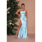 Sheath/Column Strapless Satin Pleats Sleeveless Prom Evening Formal Dress