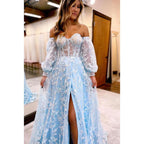 Glamouröses, dramatisches, ärmelloses A-Linien-Ballkleid mit Herzausschnitt, Schlitz und Applikationen