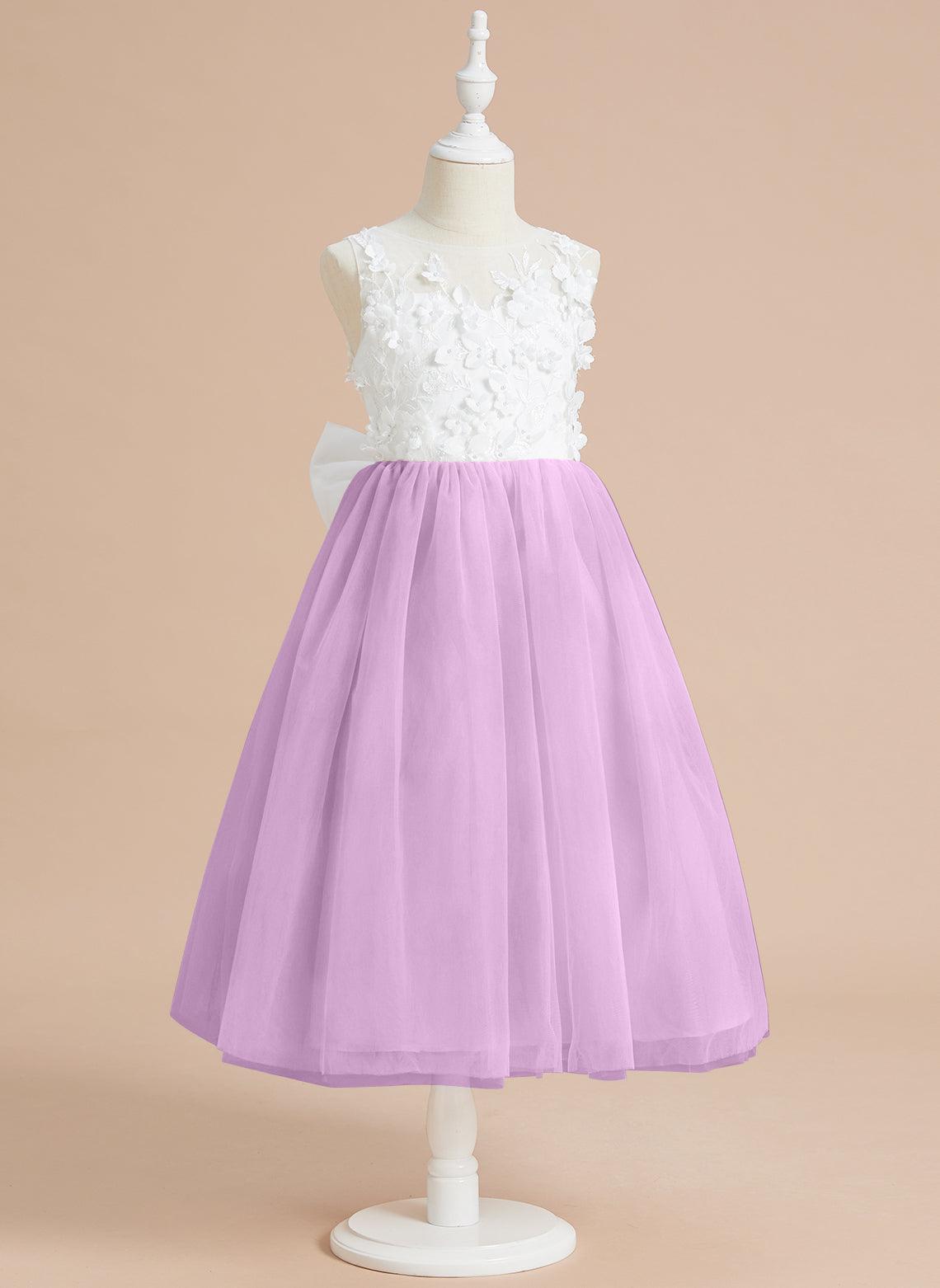 Vestido largo hasta la rodilla con encaje floral y lazo grande 