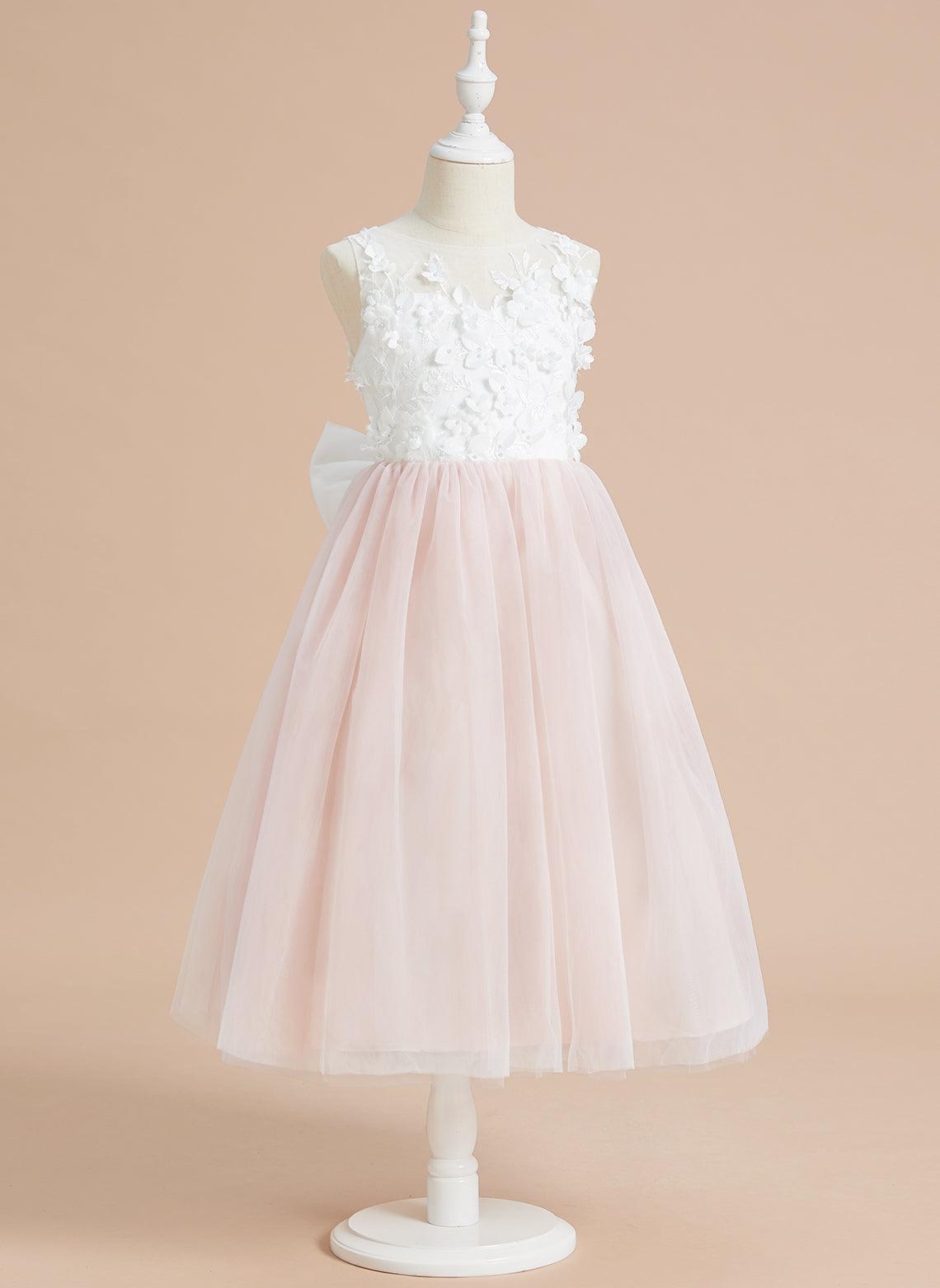 Vestido largo hasta la rodilla con encaje floral y lazo grande 
