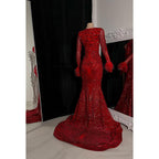Vestido de fiesta de corte tubo con escote en V, lentejuelas, abertura, cremallera y mangas largas