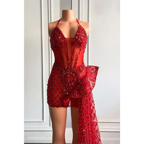 Sexy V-neck Heavy Beads Long Prom Dress for Black Girls Slay