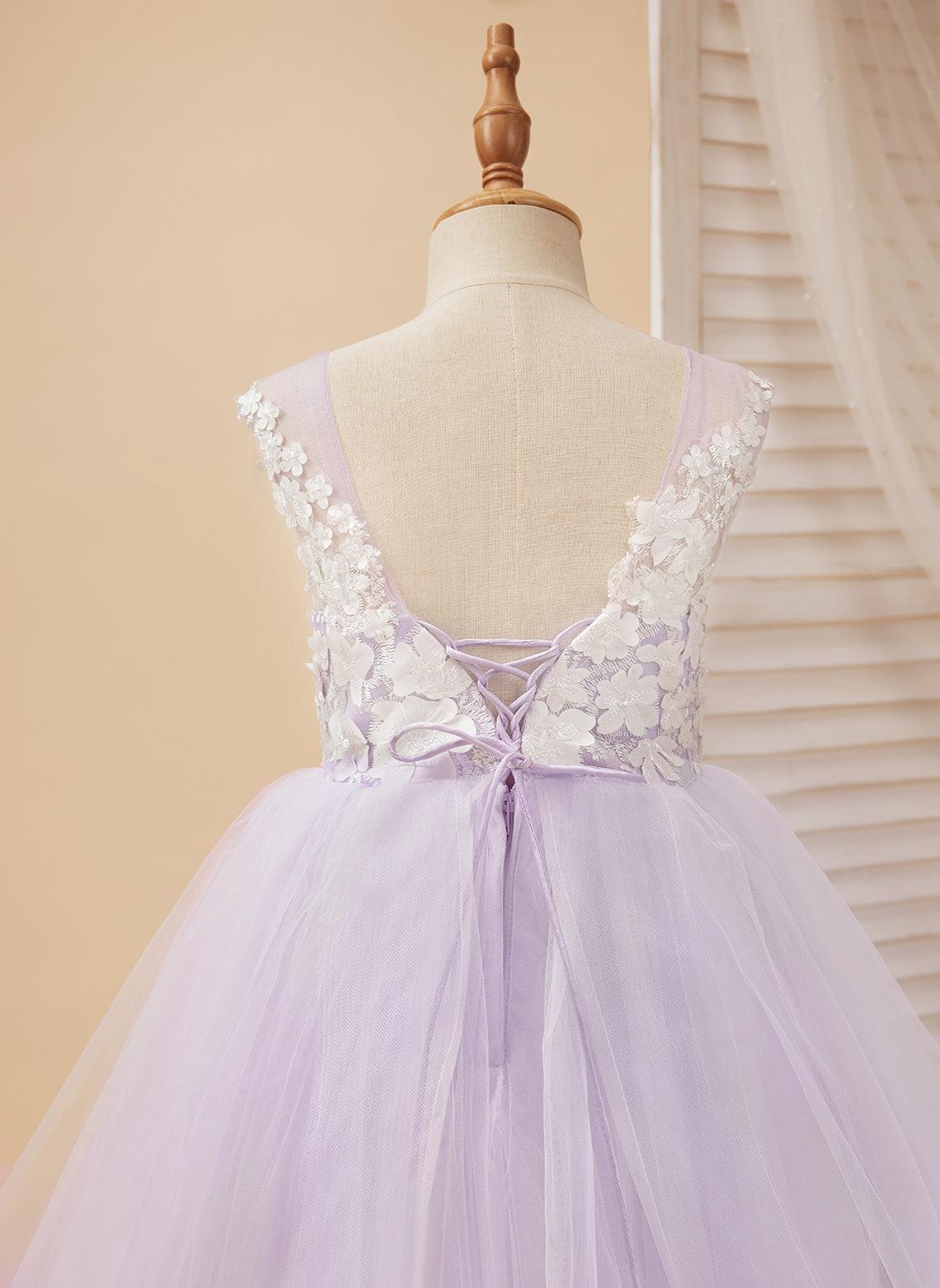 Vestido de niña de las flores de tul y encaje de princesa encantada 