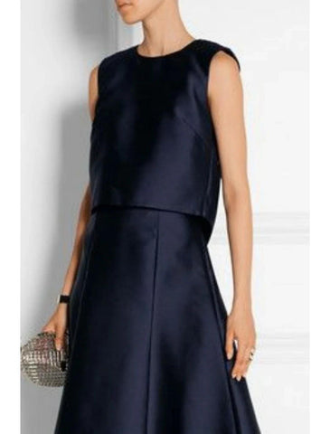 Vestido de dos piezas para madre de la novia, estilo tubo/columna, sencillo, elegante, con escote joya alto y bajo, asimétrico, de tafetán, sin mangas y pliegues, color liso