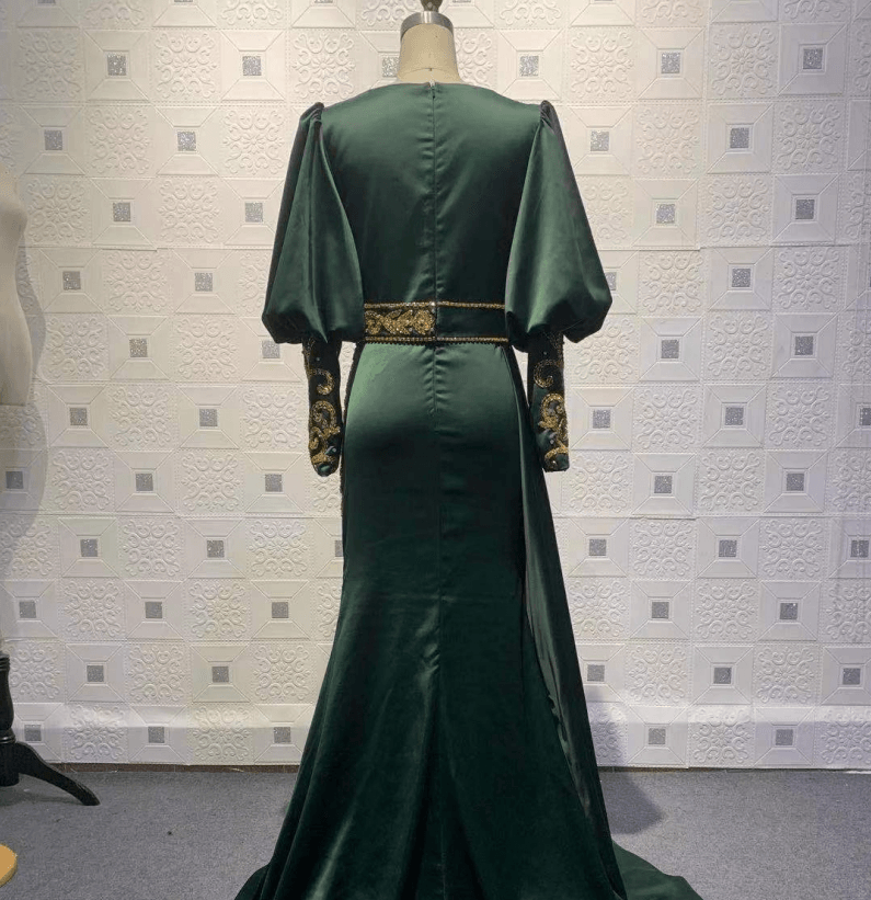 Vestidos de noche largos verde oscuro | Vestidos de fiesta con mangas