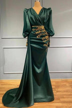 Vestidos de noche largos verde oscuro | Vestidos de fiesta con mangas