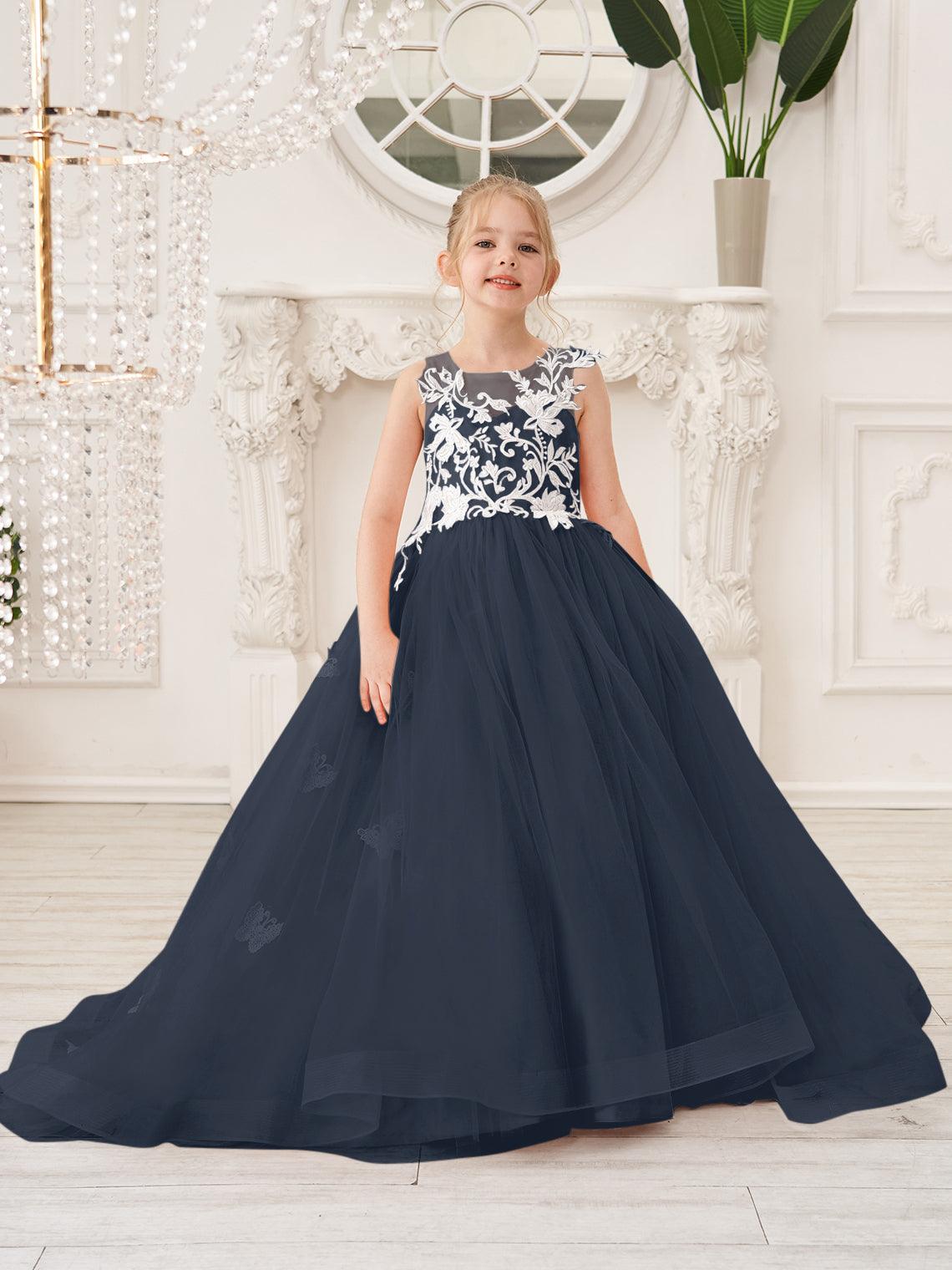 Elegante vestido de tul sin mangas estilo princesa de corte A para niña de las flores 