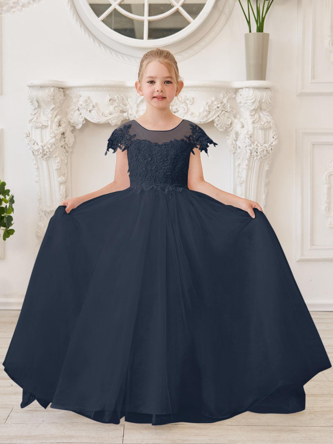 Vestido de princesa para primera comunión de niña de las flores, color marfil, con cola desmontable 