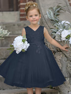 Vestido de niña de las flores sin mangas con encaje de tul hasta la rodilla 