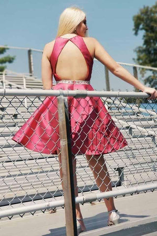Dunkelrote Homecoming-Kleider mit Tasche, offenem Rücken, kurzes Ballkleid PD269