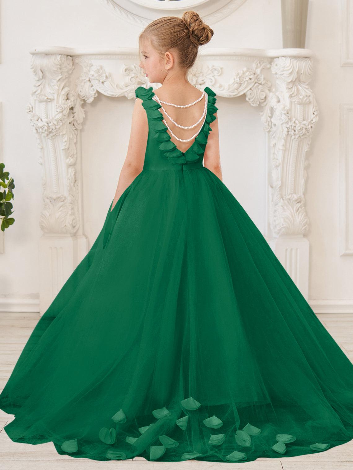 Elegantes weißes Tüllkleid für Blumenmädchen mit Schleppe 
