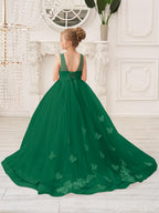 Elegante vestido de tul sin mangas estilo princesa de corte A para niña de las flores 