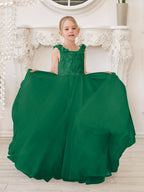 Elegante vestido de niña de las flores de tul blanco con cola larga 
