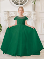 Vestido de princesa para primera comunión de niña de las flores, color marfil, con cola desmontable 