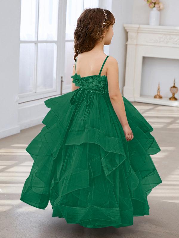 Slate Blue A-Line Princess Sleeveless Tulle Flower Girl Dress