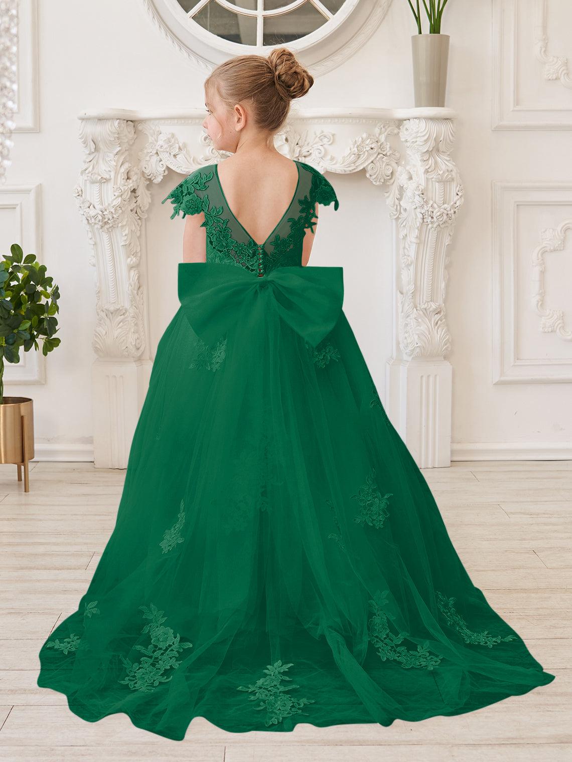 Vestido de princesa para primera comunión de niña de las flores, color marfil, con cola desmontable 